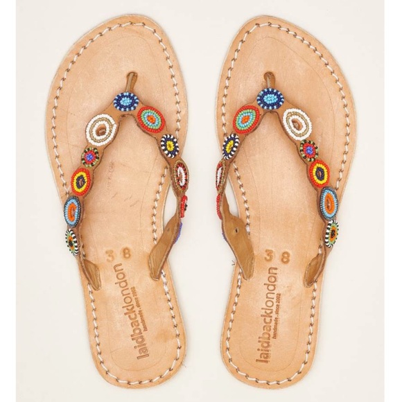 Free People NWT laidback London Fun Tribal Flip Flop hand beaded sandal 🌈 🙏 - Picture 4 of 14